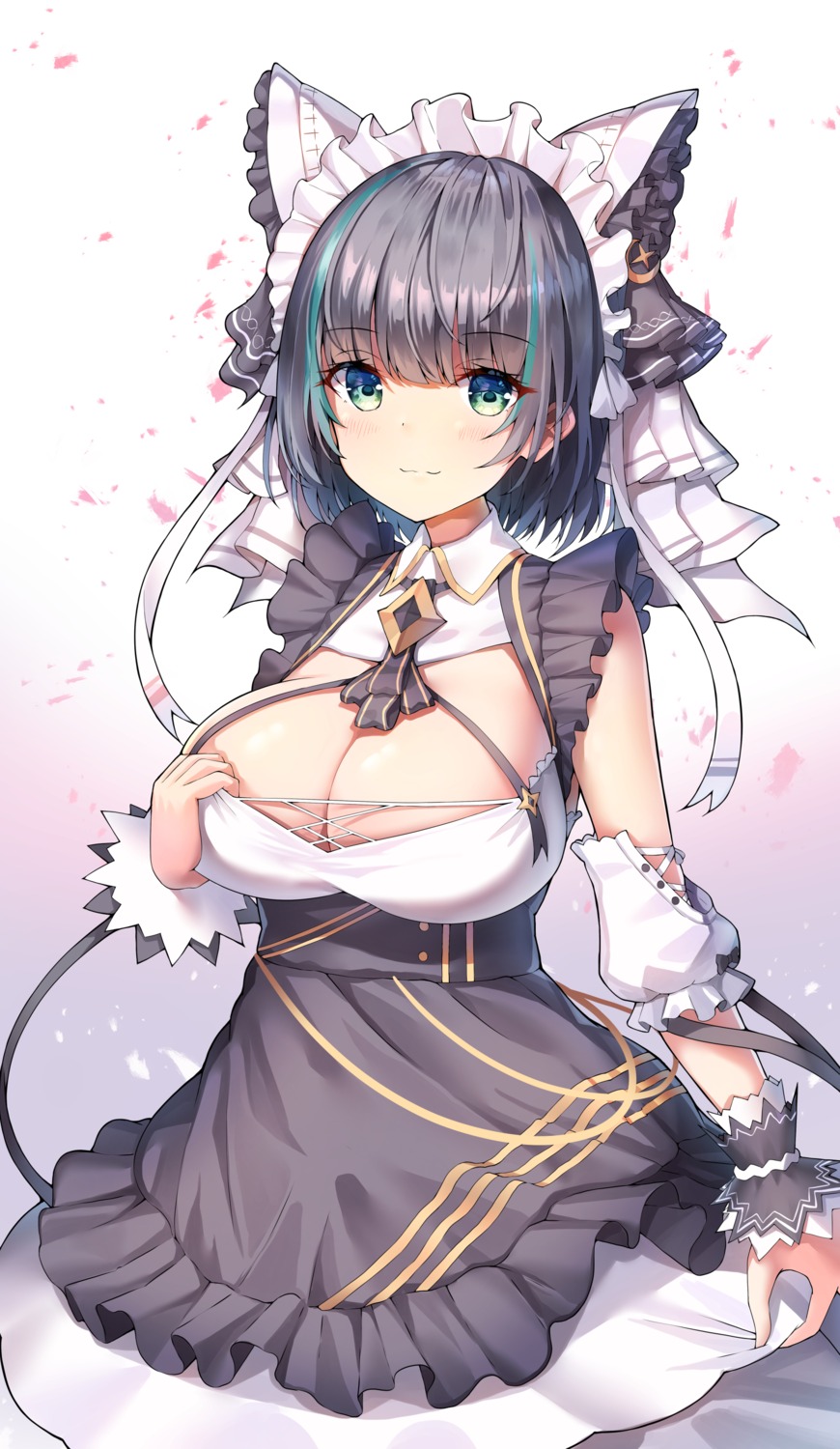 azur_lane cheshire_(azur_lane) cleavage maid no_bra sob_(submar1089) undressing