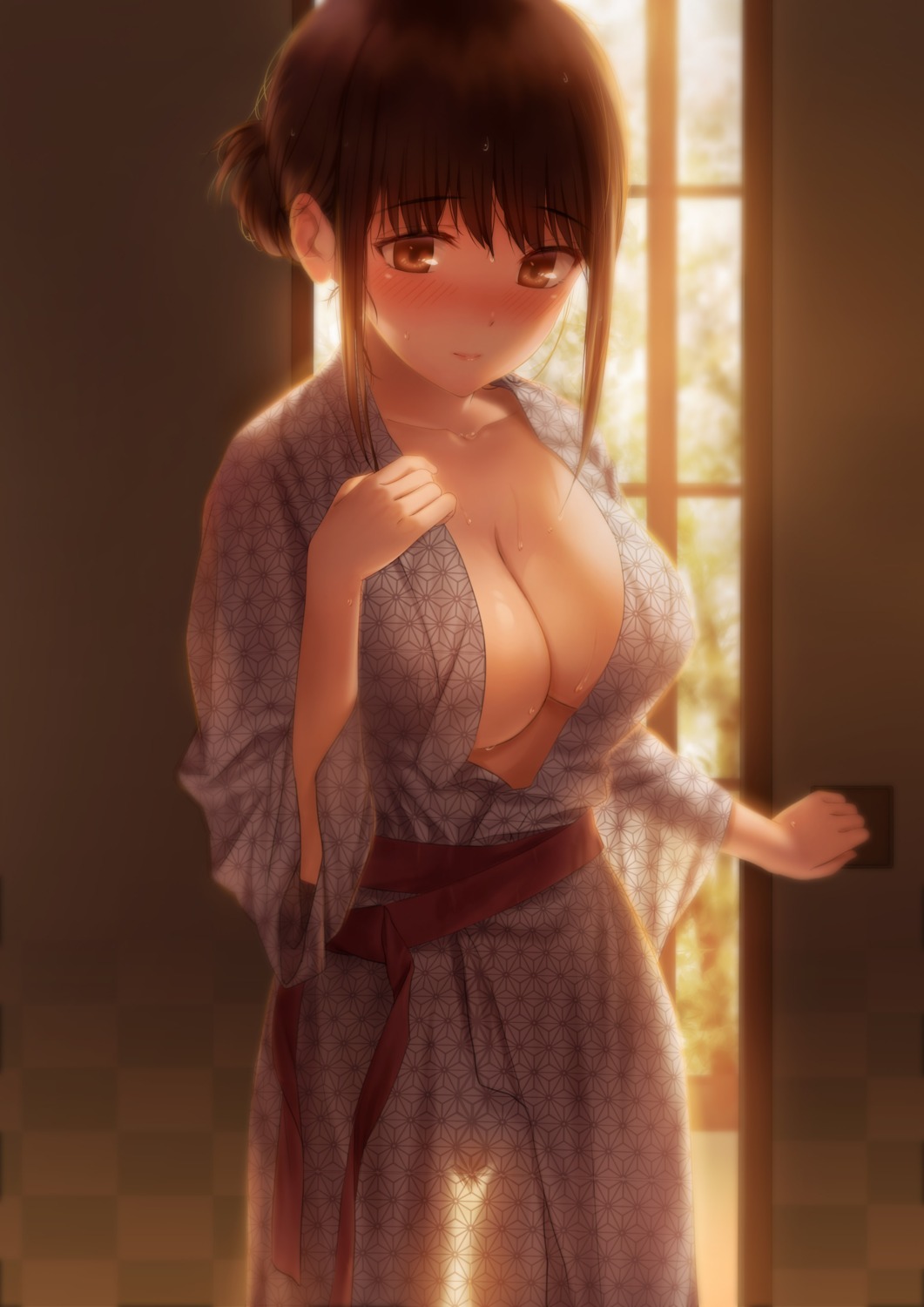 asaba0327 cleavage no_bra open_shirt see_through wet yukata