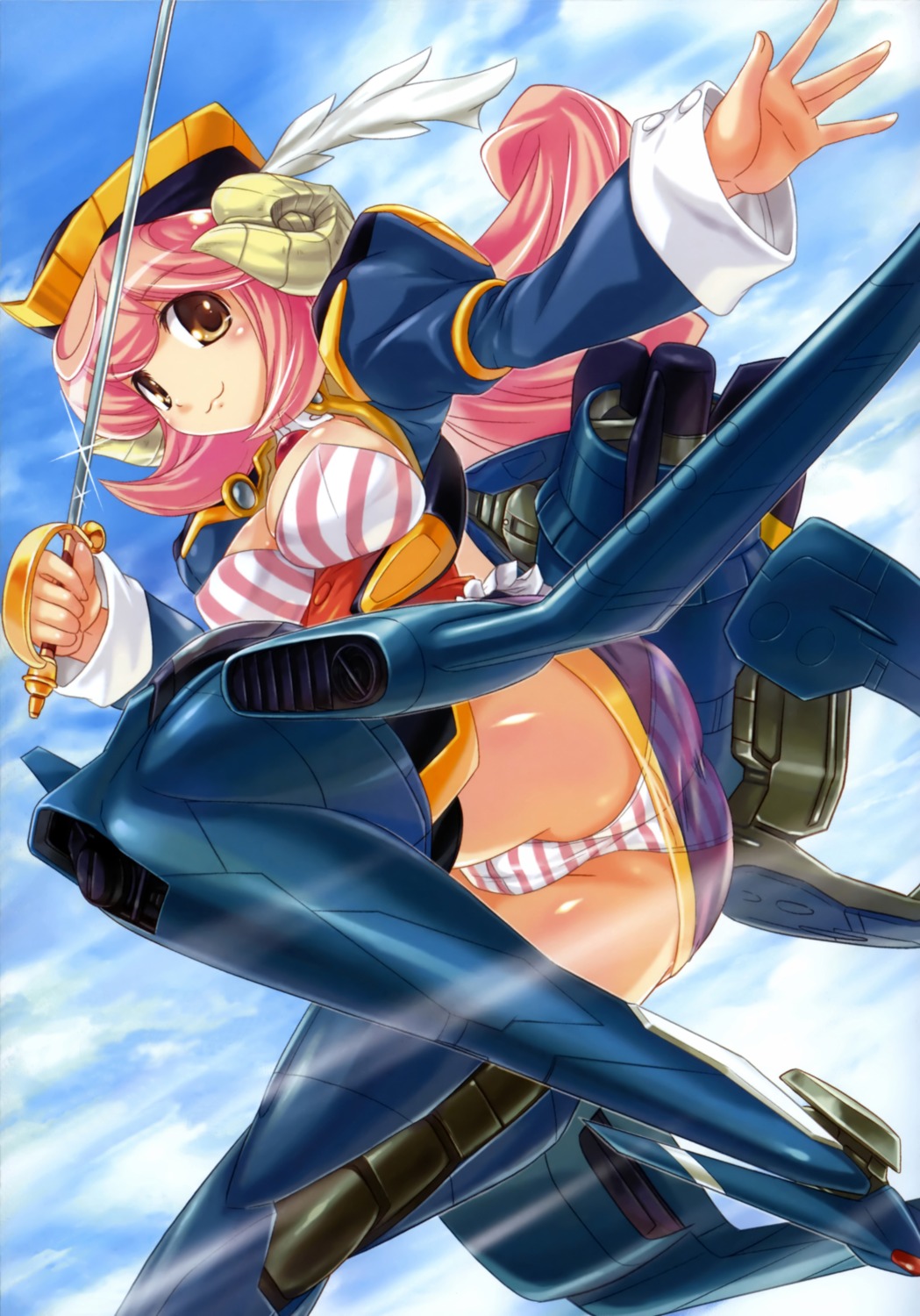 cameltoe cleavage juusensha_koubou mecha_musume pantsu shimapan sword thighhighs