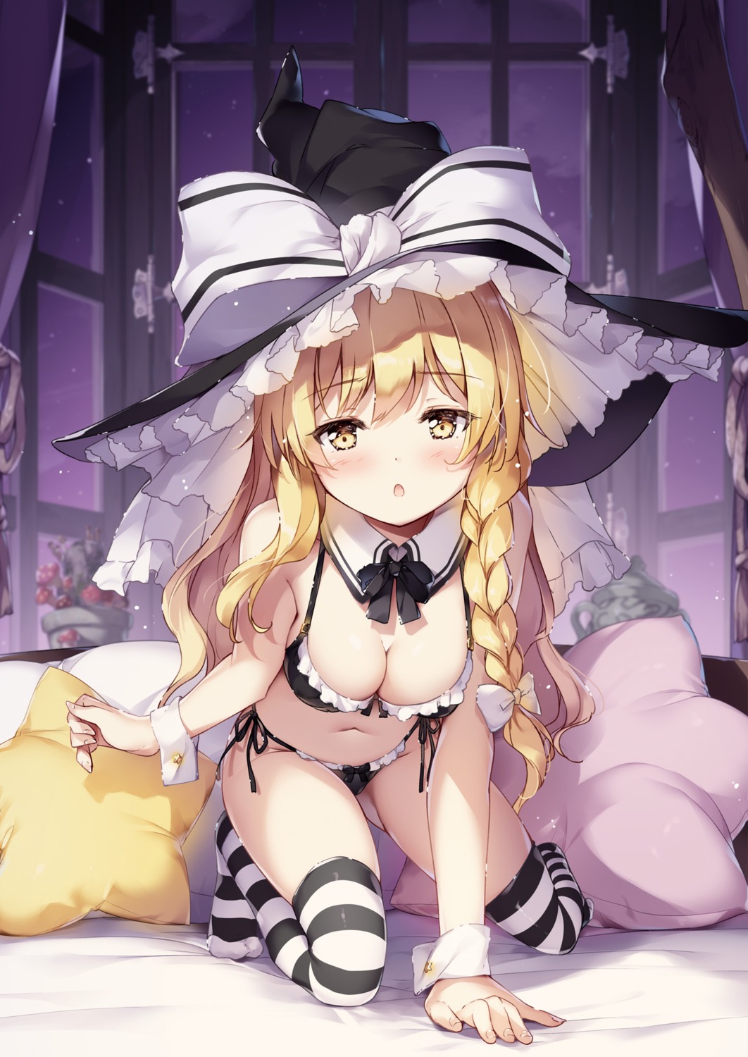 bra cleavage kirisame_marisa miyase_mahiro pantsu thighhighs touhou witch