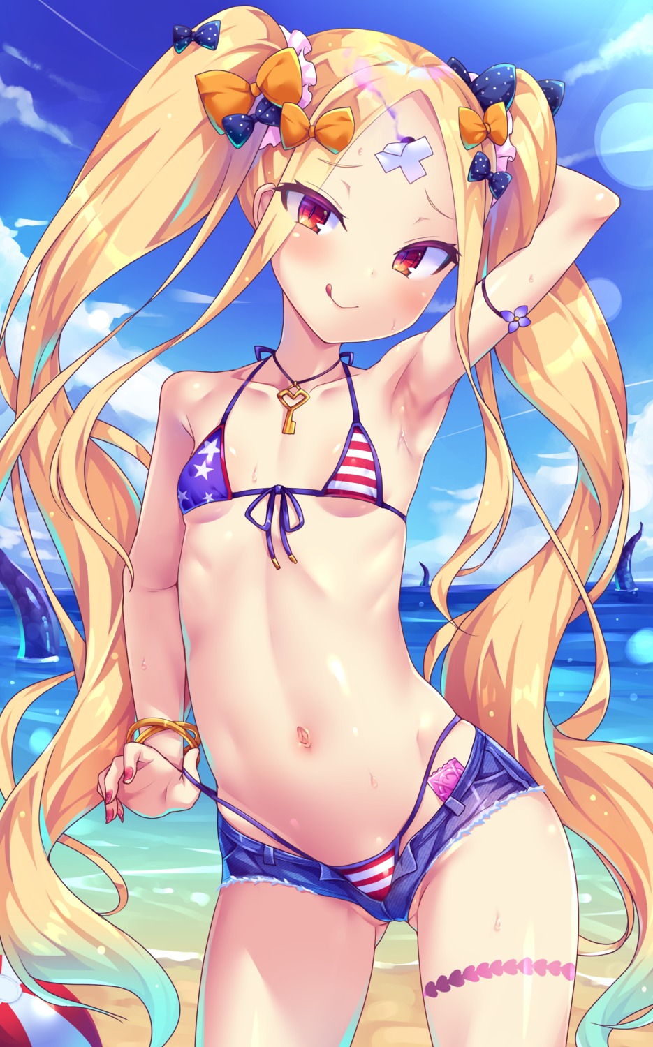 abigail_williams_(fate) bandaid bikini erect_nipples fate/grand_order garter loli swimsuits toraishi_666 undressing