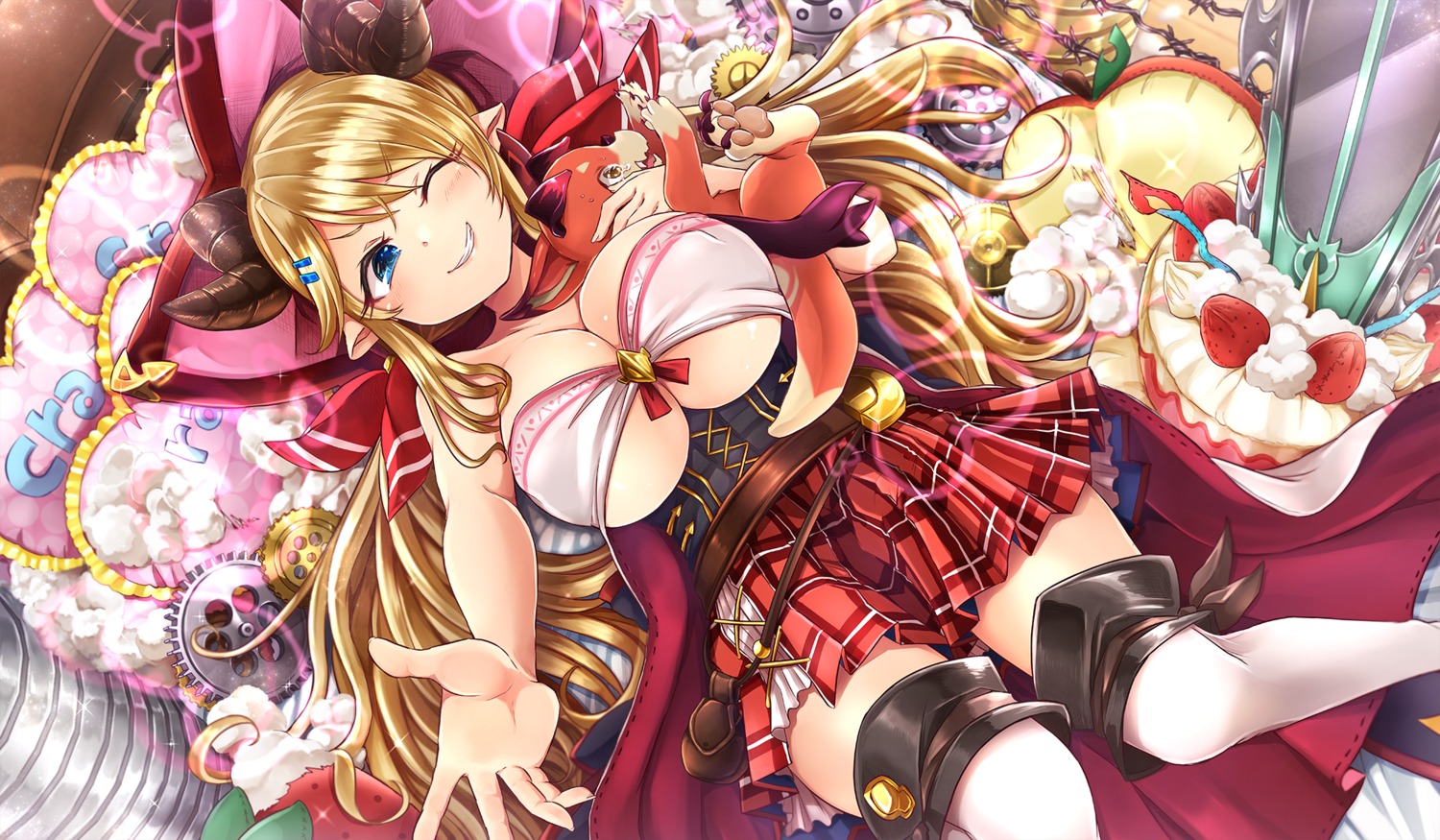 cleavage granblue_fantasy hallessena horns kamiya_zuzu pointy_ears thighhighs underboob