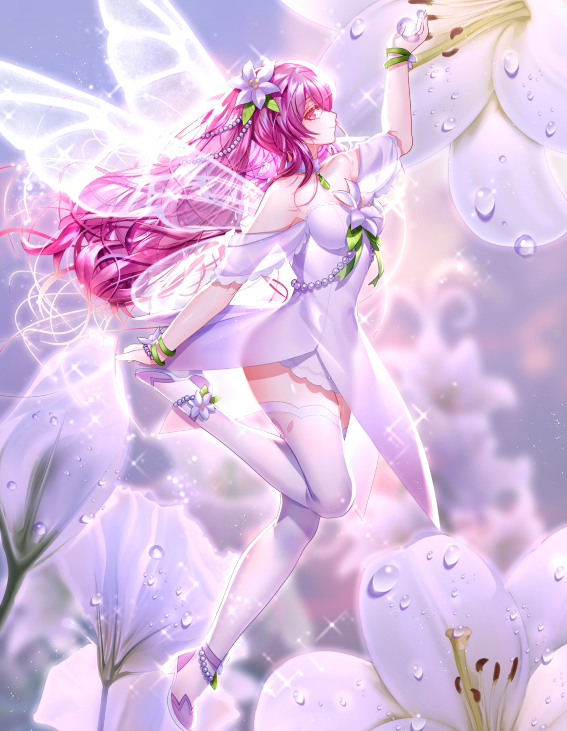 been dress elesis elsword fairy heels see_through thighhighs wings