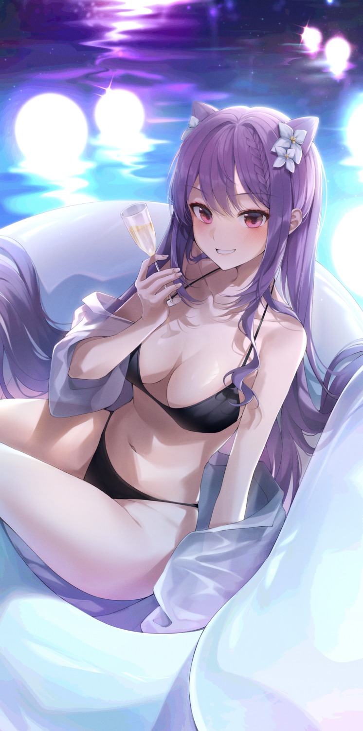 bikini duyu genshin_impact keqing open_shirt see_through swimsuits