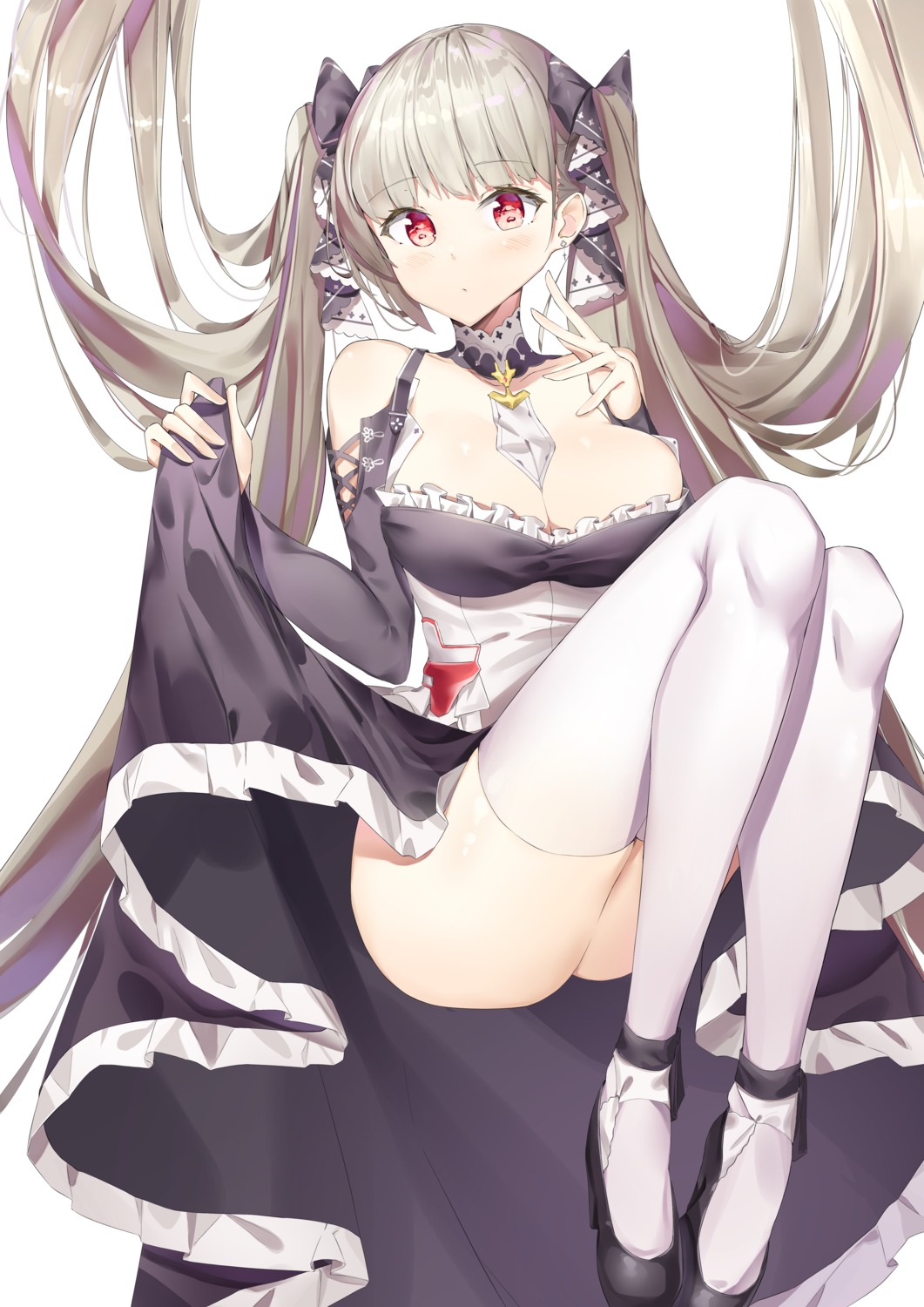 azur_lane formidable_(azur_lane) gothic_lolita heels kuse_(0201) lolita_fashion no_bra skirt_lift thighhighs