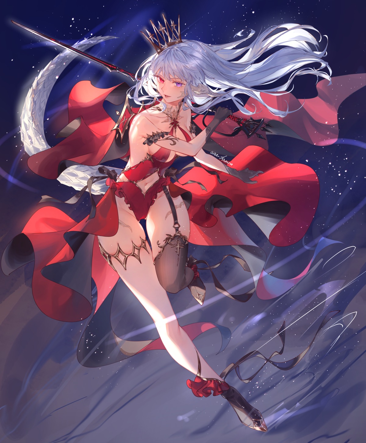 garter heterochromia no_bra stockings sword thighhighs una_kamra