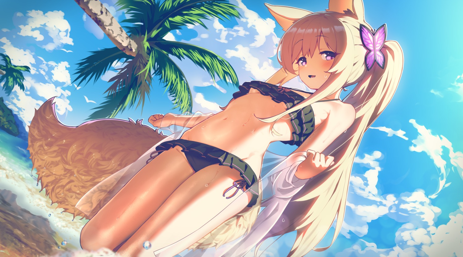 animal_ears bikini hoplitx loli open_shirt see_through swimsuits tail