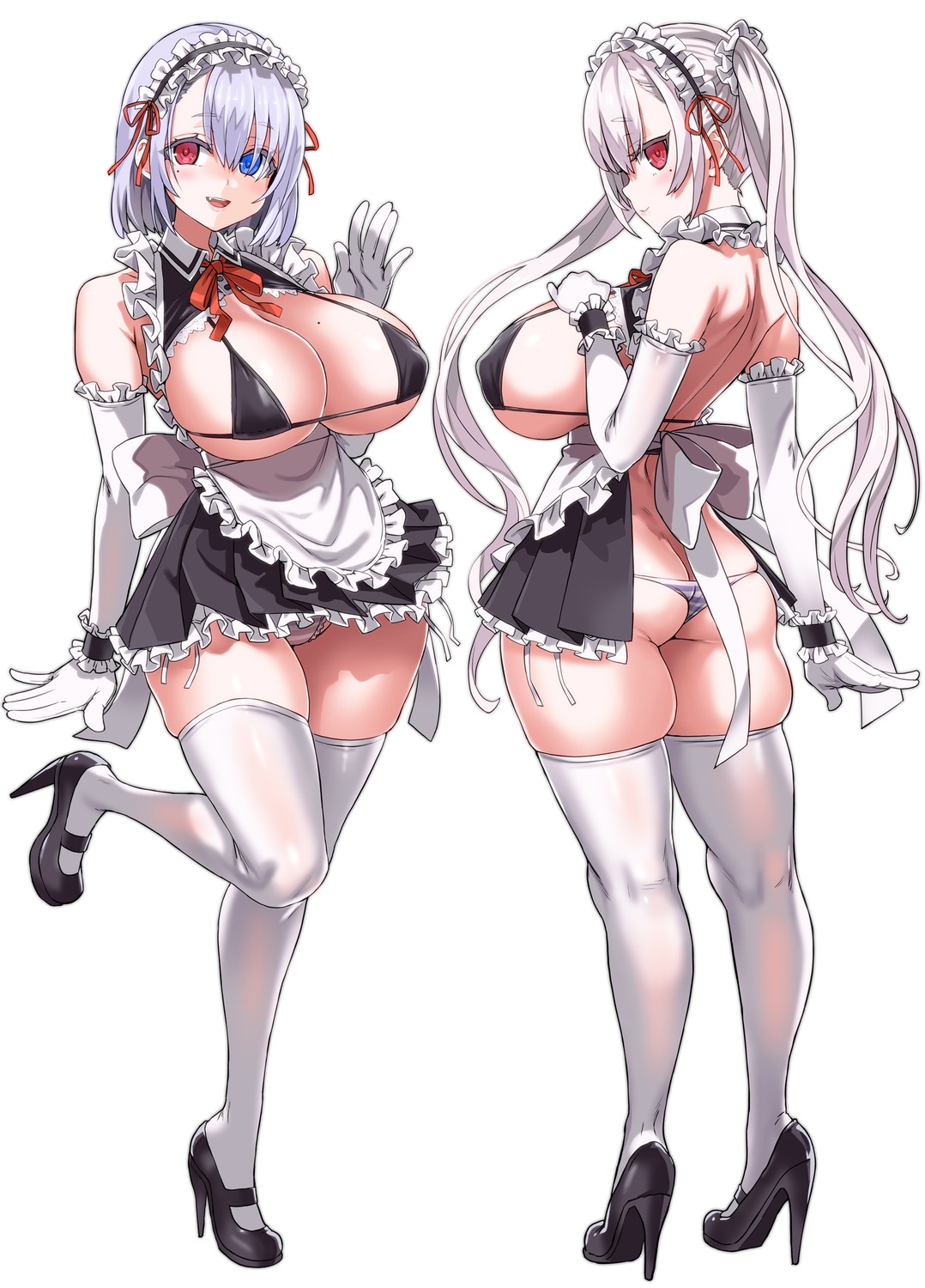 asanagi ass bra erect_nipples heels heterochromia maid pantsu shimapan skirt_lift thighhighs thong