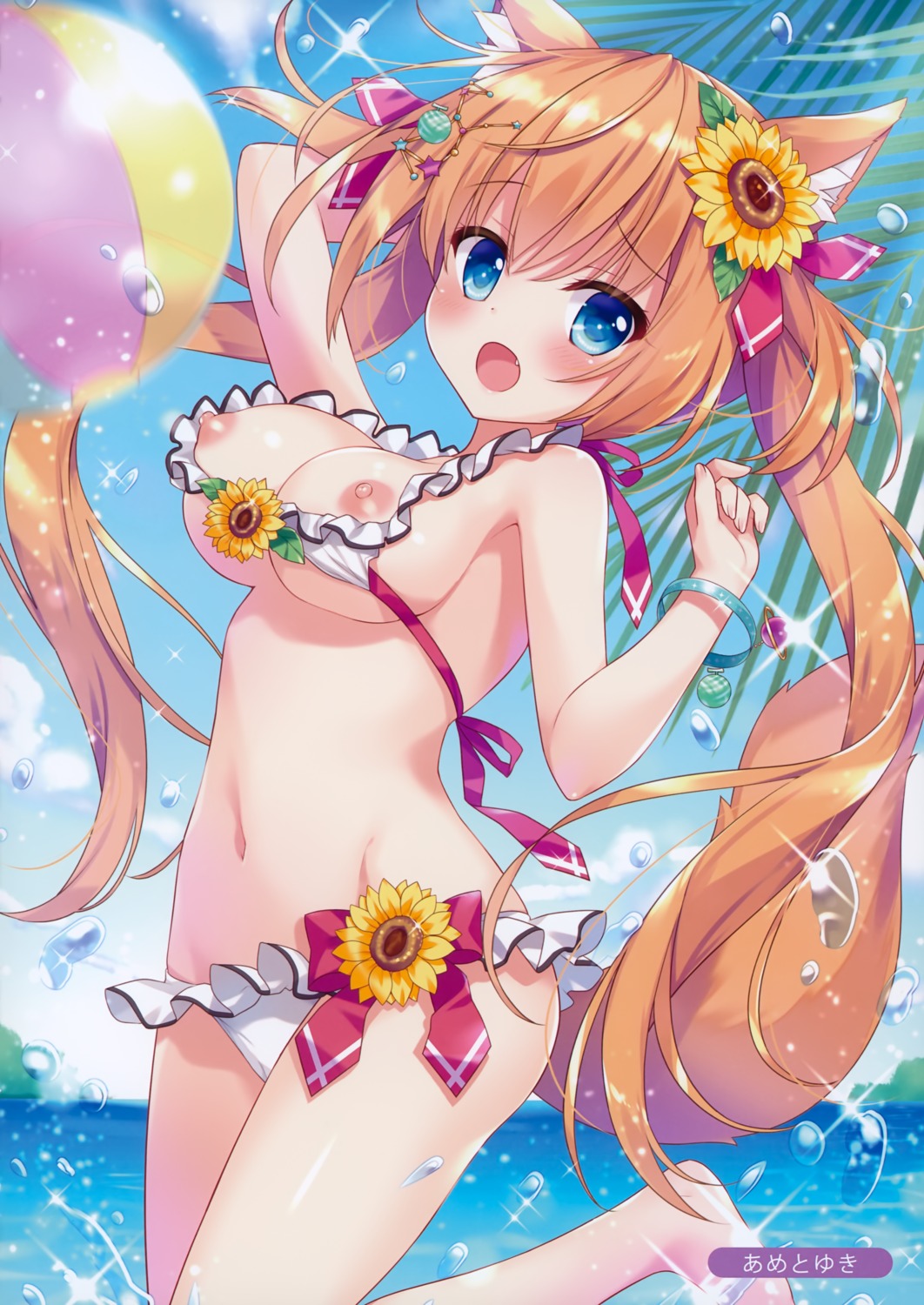 Ame To Yuki Animal Ears Bikini Breasts Nipples Swimsuits Tail