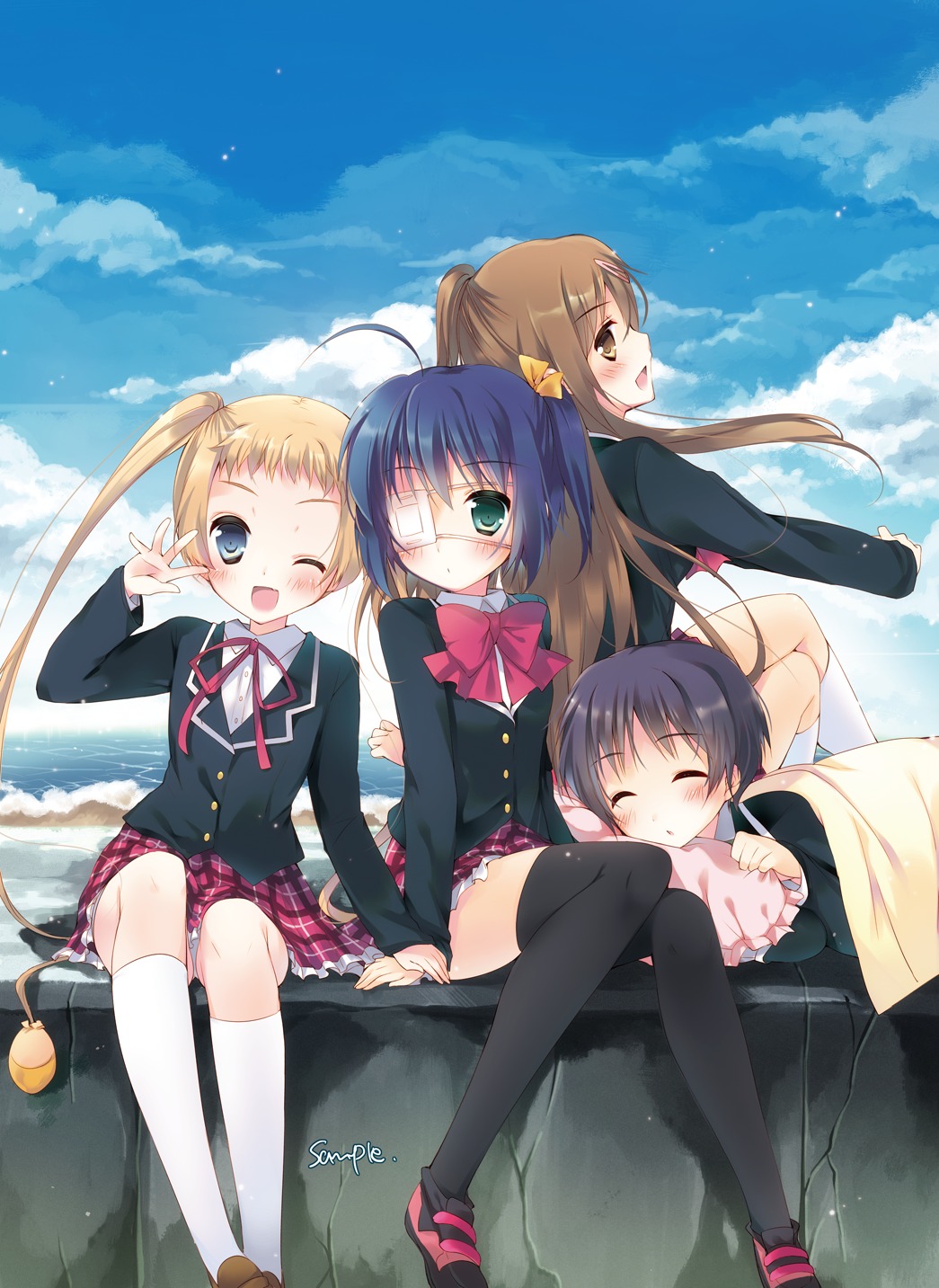 chuunibyou_demo_koi_ga_shitai! dekomori_sanae eyepatch hisama_kumako nibutani_shinka seifuku takanashi_rikka thighhighs tsuyuri_kumin