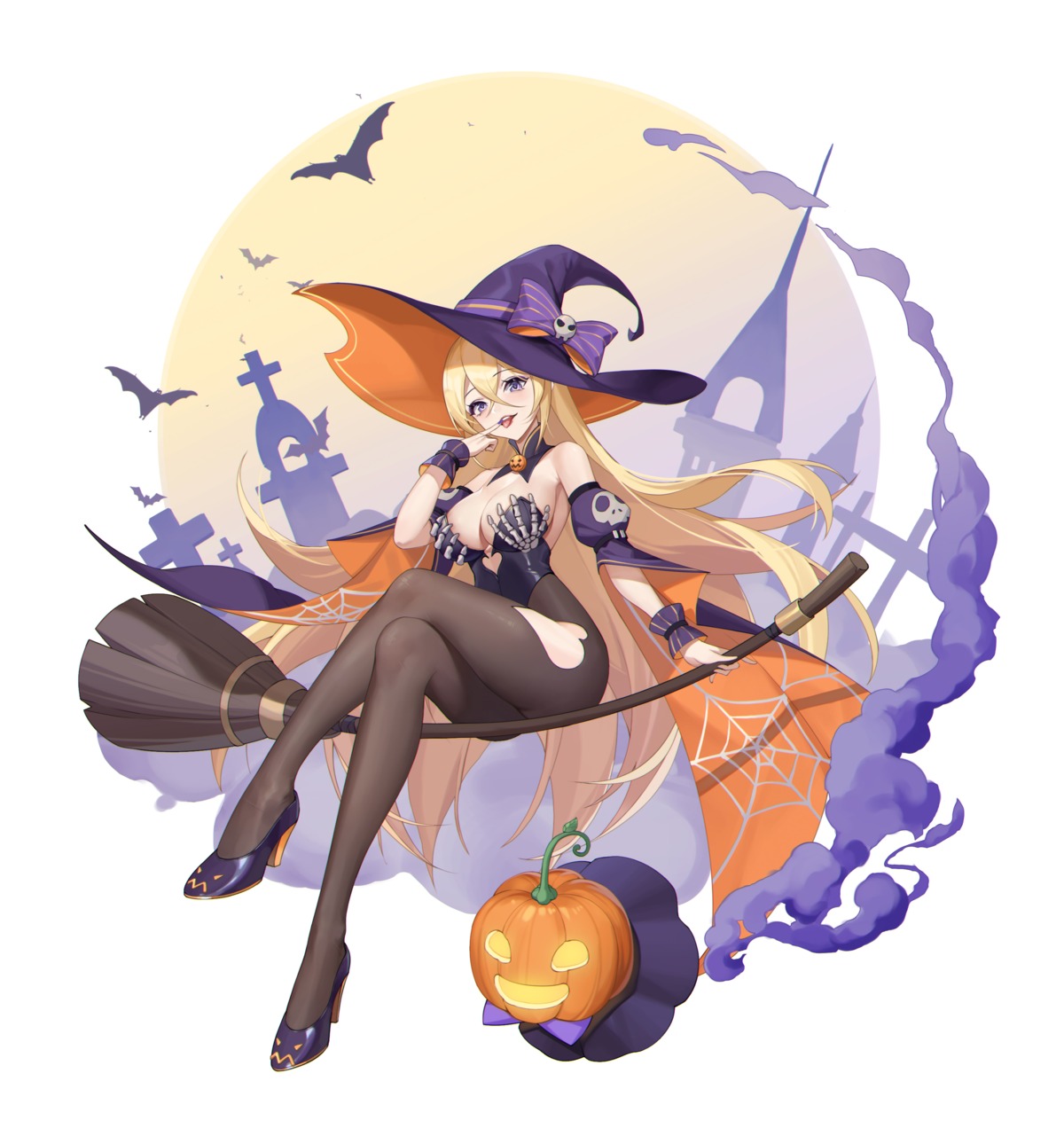 eir halloween heels leotard no_bra pantyhose thighhighs witch