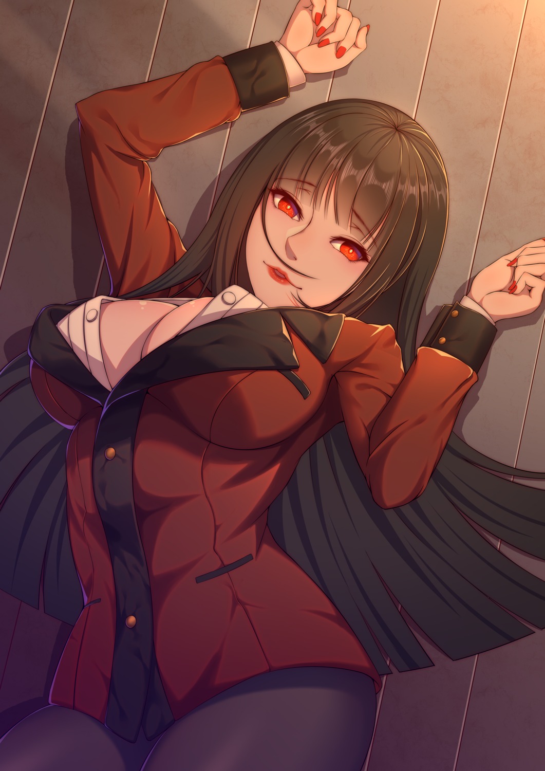 cleavage jabami_yumeko kakegurui no_bra open_shirt seifuku ye_fn