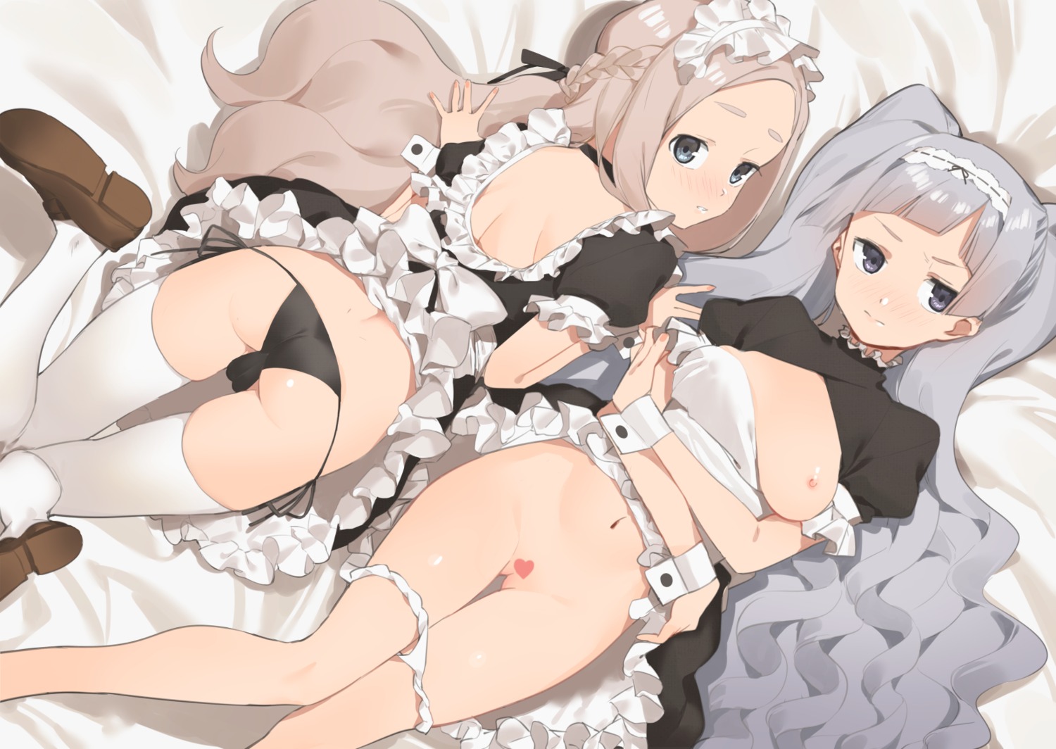 2l ass breasts cameltoe censored maid nipples pantsu panty_pull pussy skirt_lift string_panties thighhighs