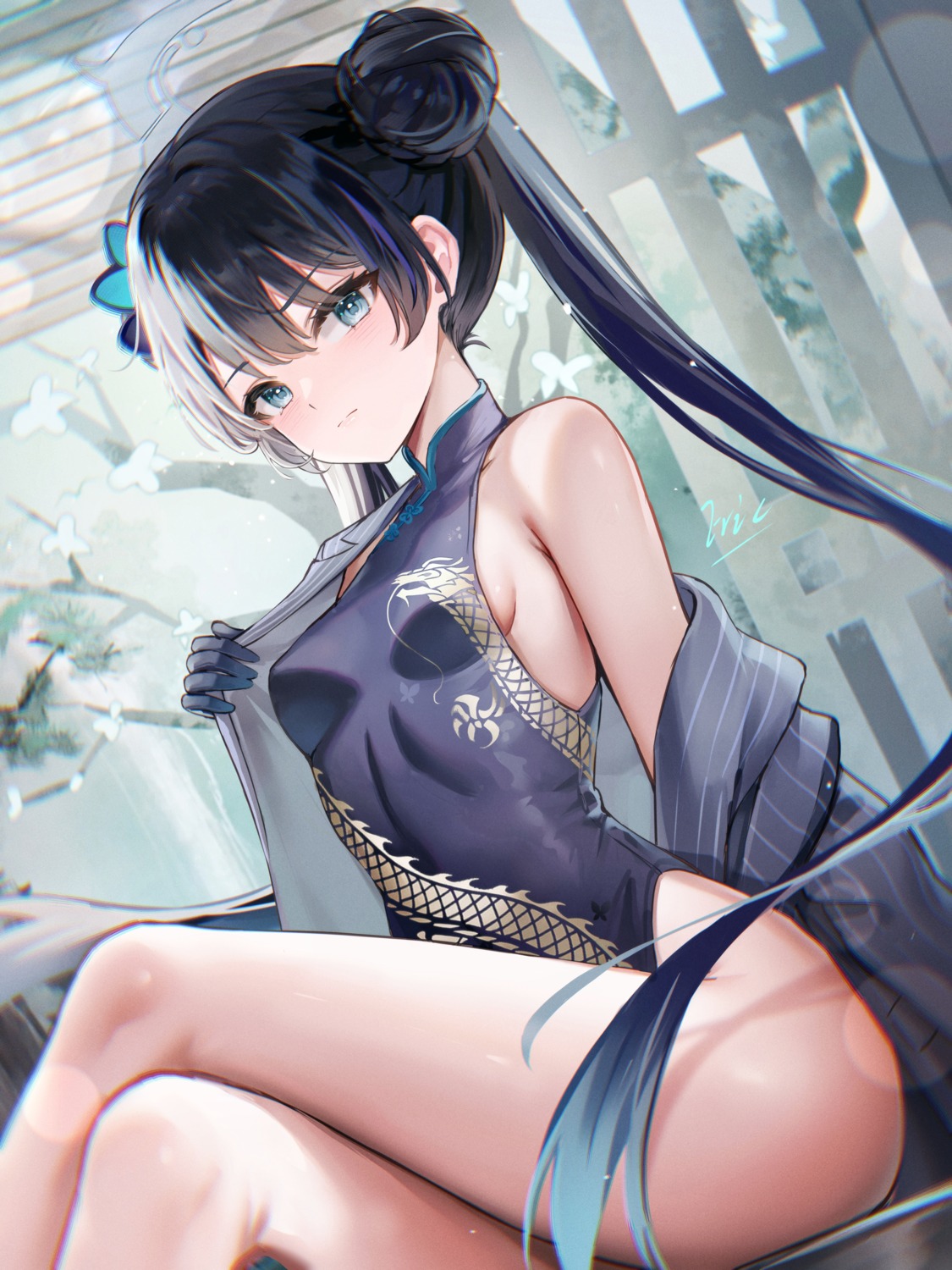 blue_archive chinadress eric_(tianqijiang) halo loli no_bra nopan ryuuge_kisaki undressing