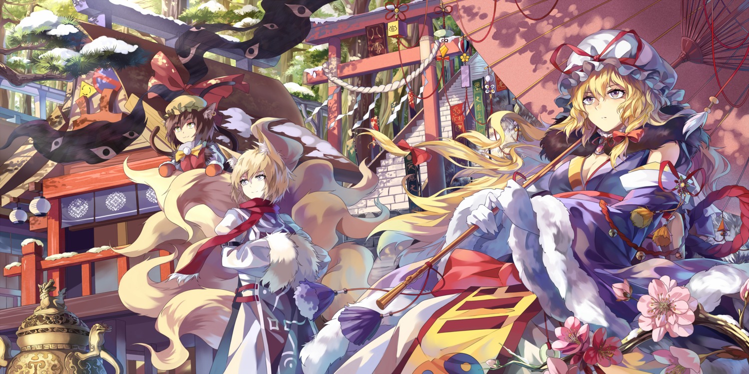 animal_ears chen neko_(yanshoujie) tail touhou yakumo_ran yakumo_yukari