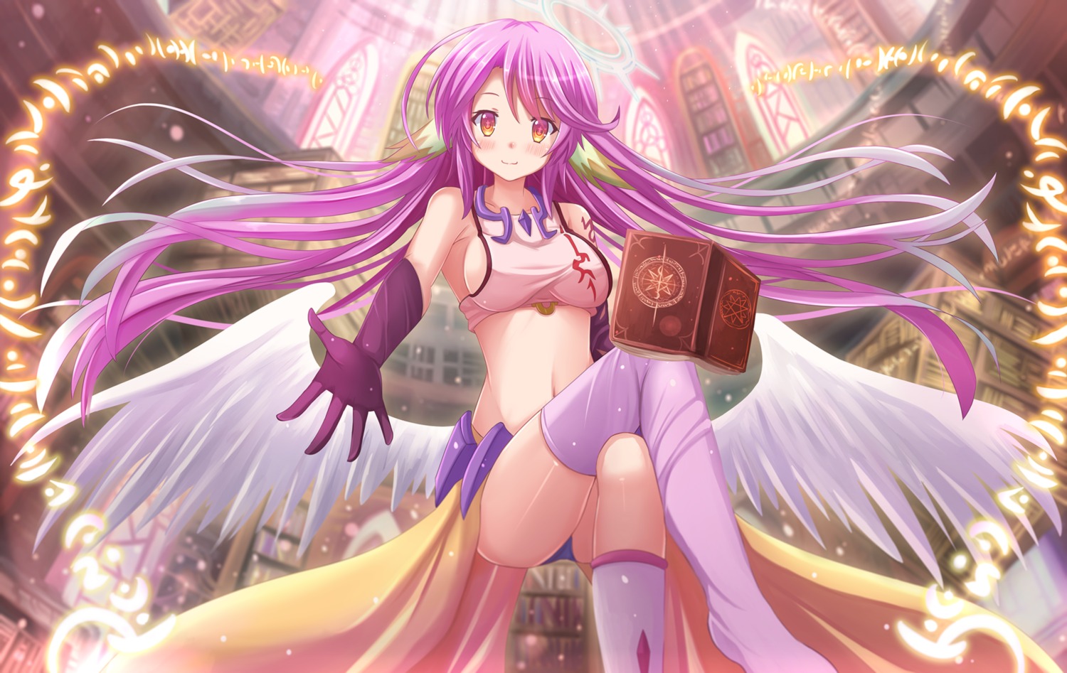 jibril_(no_game_no_life) kazenokaze no_game_no_life tattoo thighhighs wings