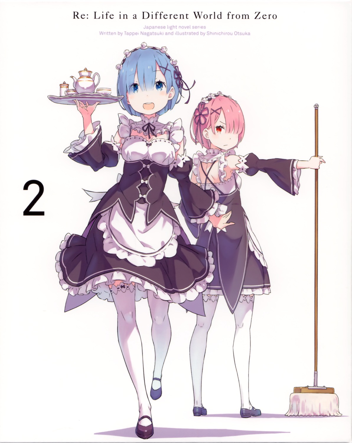 disc_cover maid ootsuka_shinichirou ram_(re_zero) re_zero_kara_hajimeru_isekai_seikatsu rem_(re_zero) thighhighs