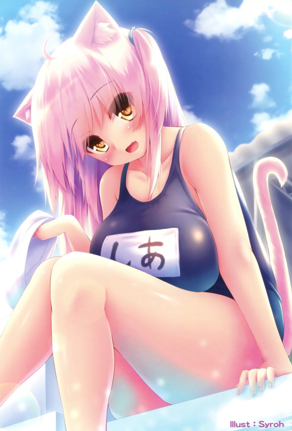 animal_ears nekomimi school_swimsuit shia_flatpaddy swimsuits syroh tail