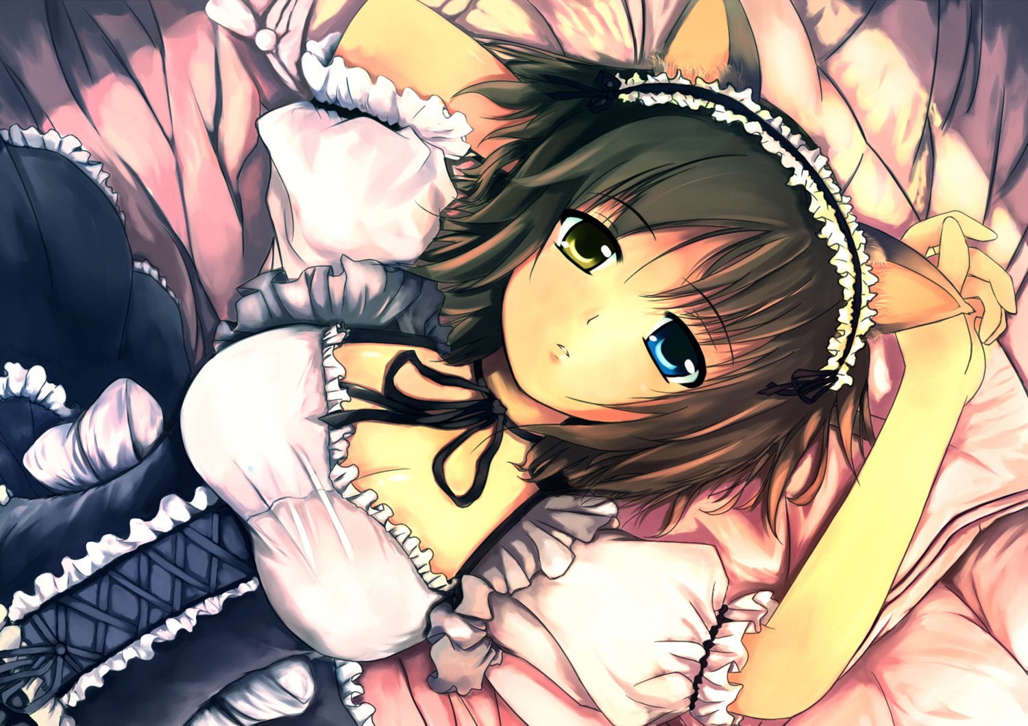 animal_ears awl cleavage heterochromia maid