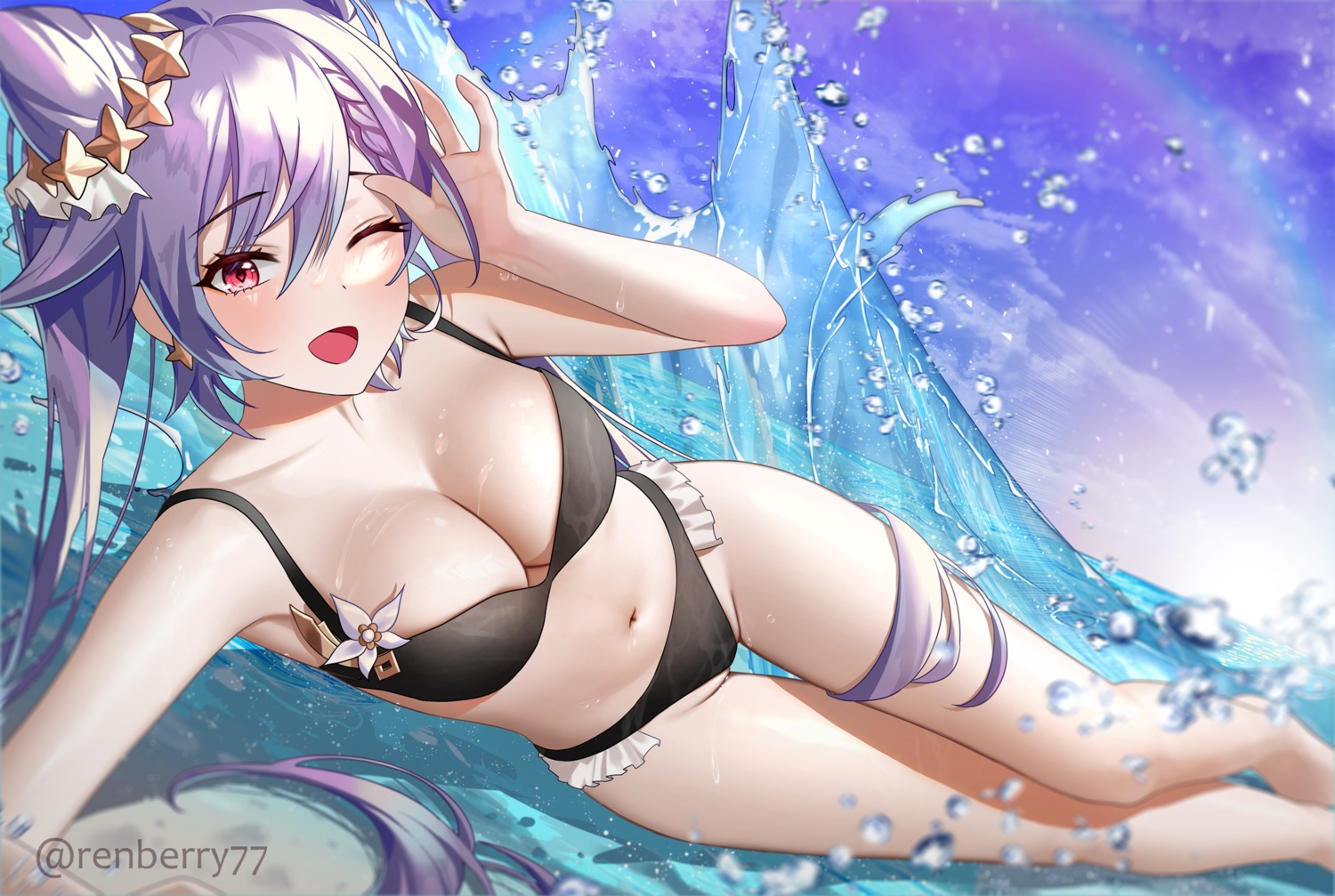 bikini genshin_impact keqing renberry swimsuits wet