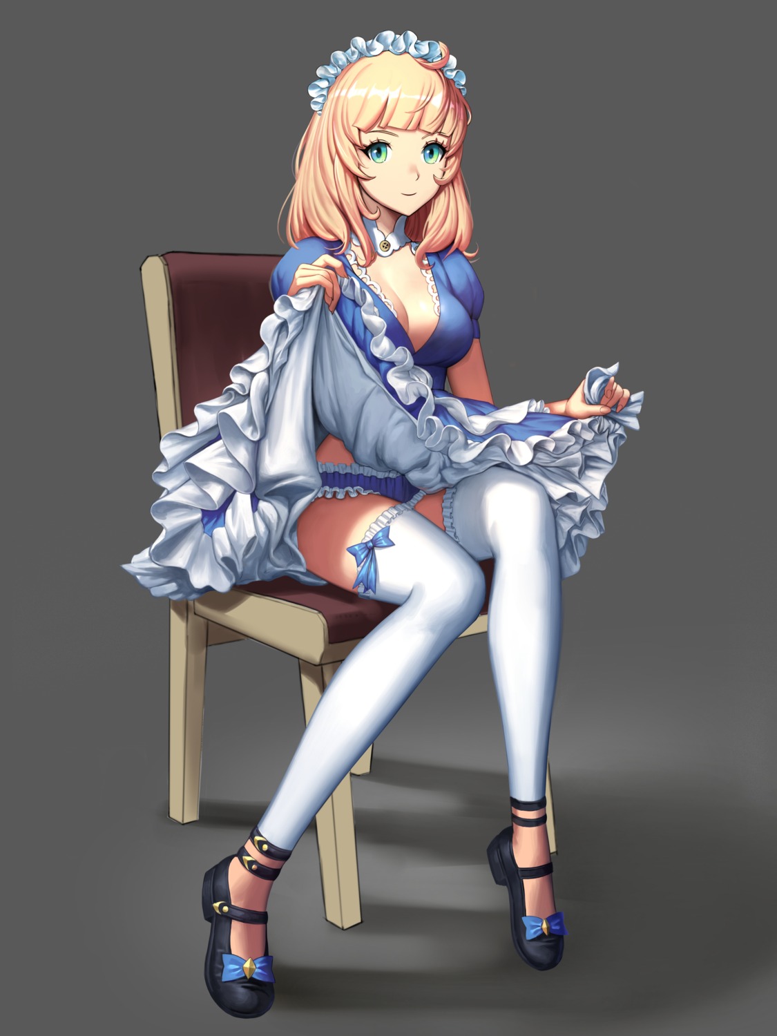 cleavage dress pantsu saringongja skirt_lift thighhighs