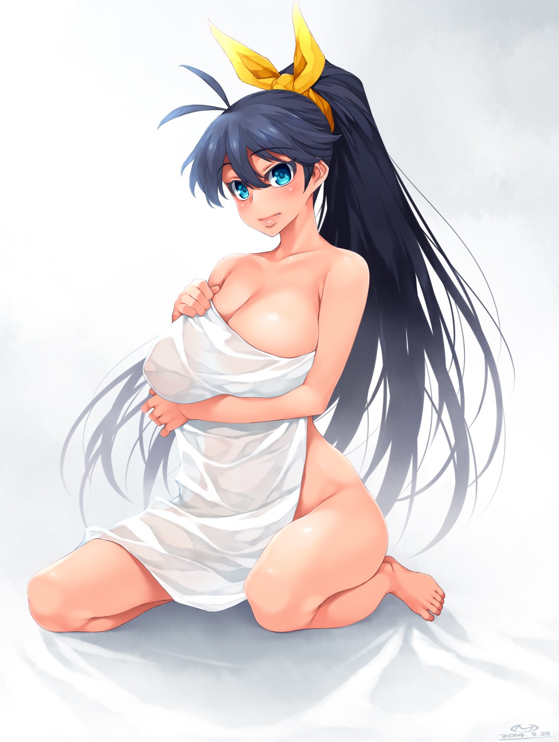 breast_hold ganaha_hibiki happa_(cloverppd) naked sheets the_idolm@ster