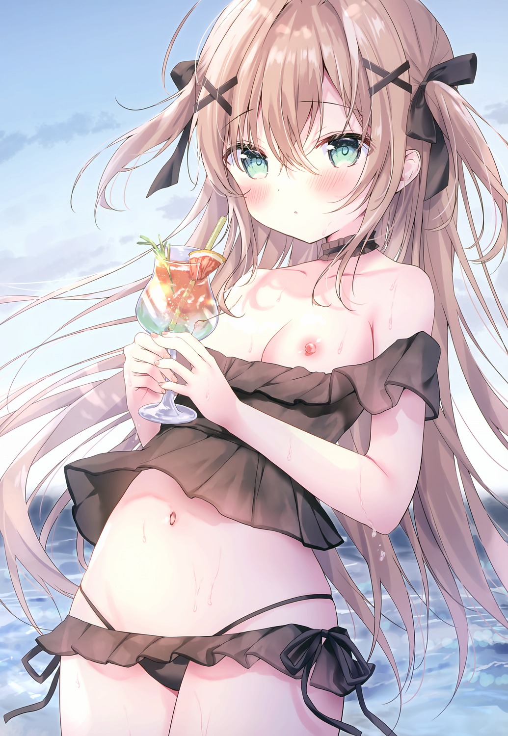 amedama_con bikini breasts loli nipples no_bra see_through swimsuits wet yuna_(amedama_con)