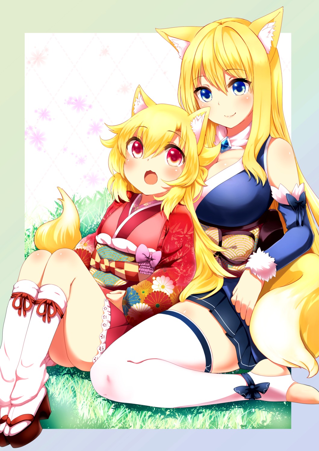 animal_ears kimono kitsune naomi_(sekai_no_hate_no_kissaten) tail thighhighs