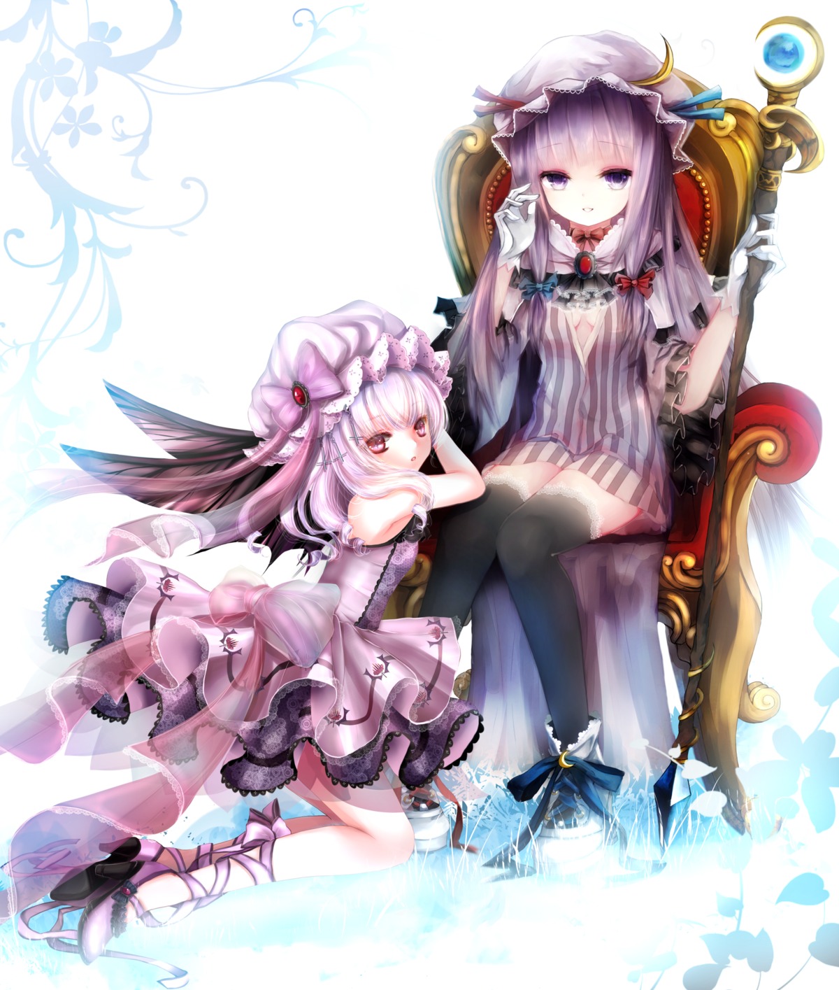 dress gothic_lolita heels hime_murasaki lolita_fashion patchouli_knowledge remilia_scarlet see_through thighhighs touhou weapon wings