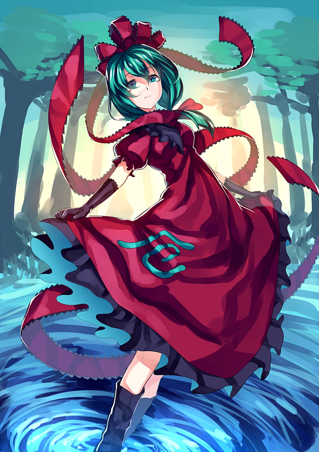 dress kagiyama_hina skirt_lift touhou u_u_zan