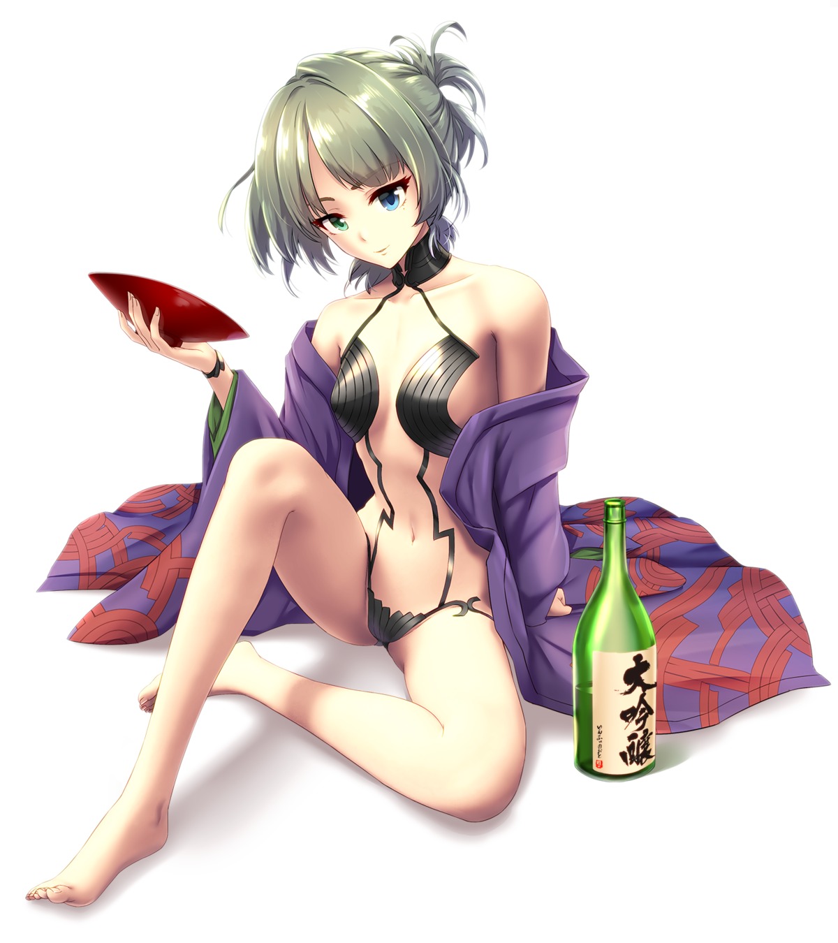 cleavage cosplay fate/grand_order feet heterochromia infinote no_bra open_shirt pantsu sake shuten_douji_(fate/grand_order) takagaki_kaede the_idolm@ster the_idolm@ster_cinderella_girls yukata