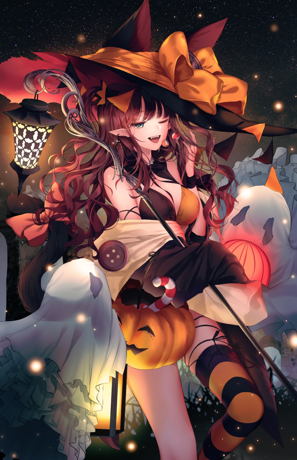 cleavage halloween no2 pointy_ears tail thighhighs