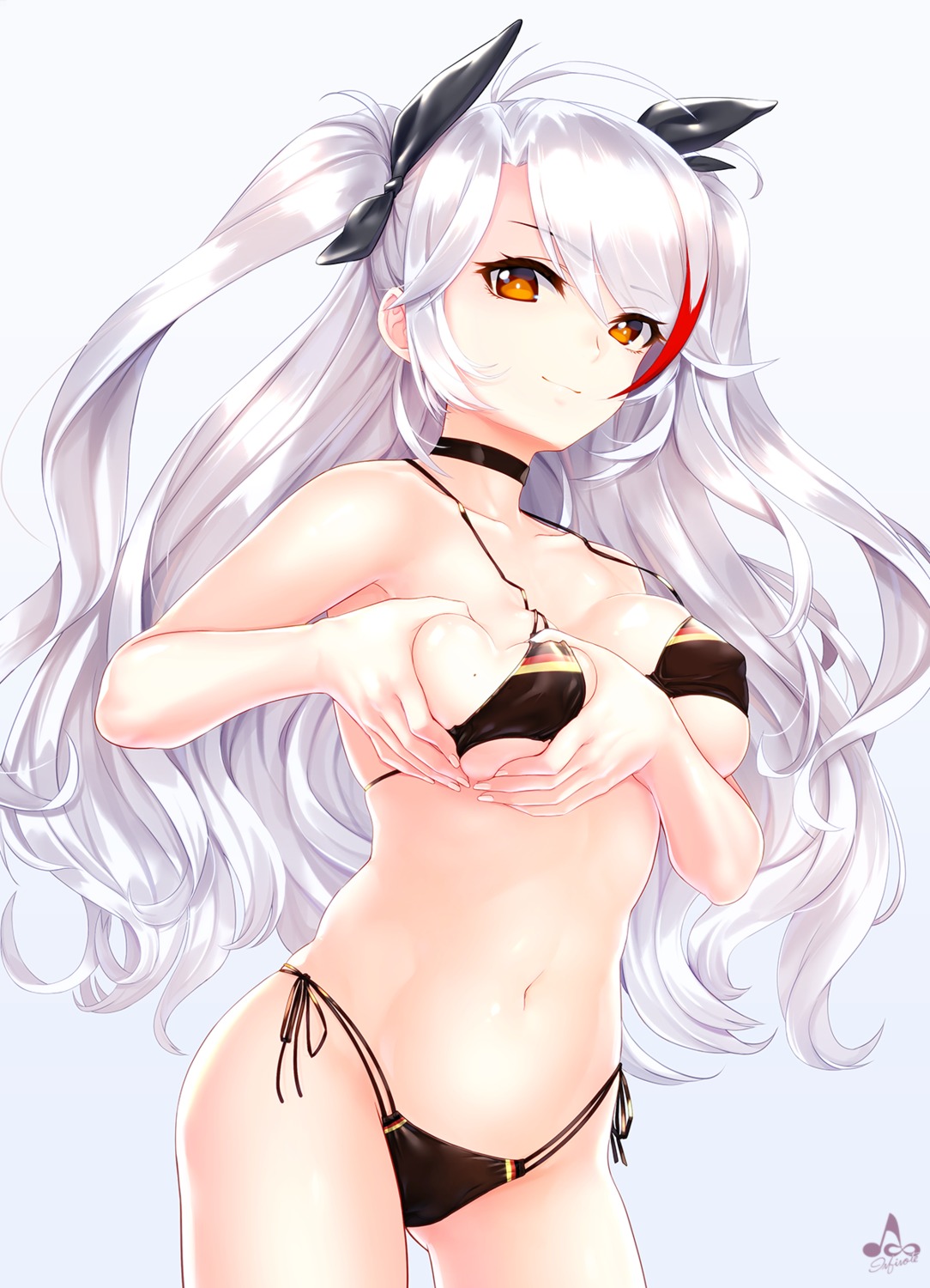 azur_lane bikini breast_hold erect_nipples infinote prinz_eugen_(azur_lane) swimsuits