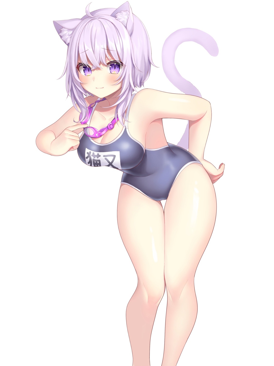 animal_ears cleavage hololive hololive_gamers nekomata_okayu nekomimi school_swimsuit swimsuits tagme tail