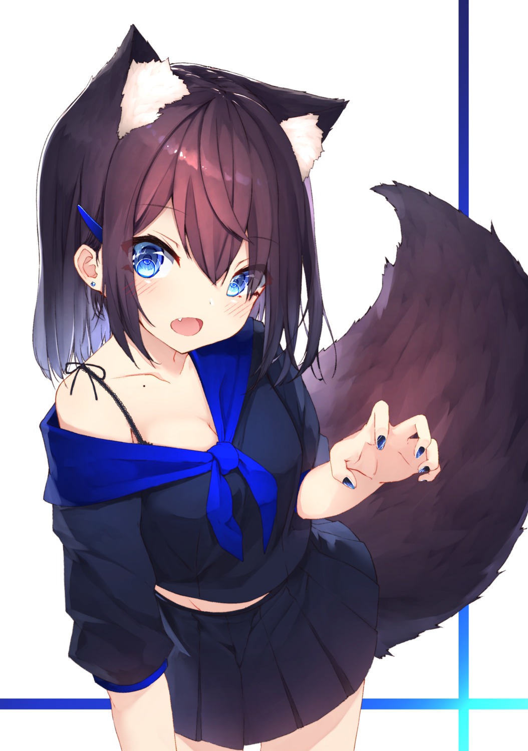 animal_ears bra cleavage kitsune mayogii open_shirt seifuku tail