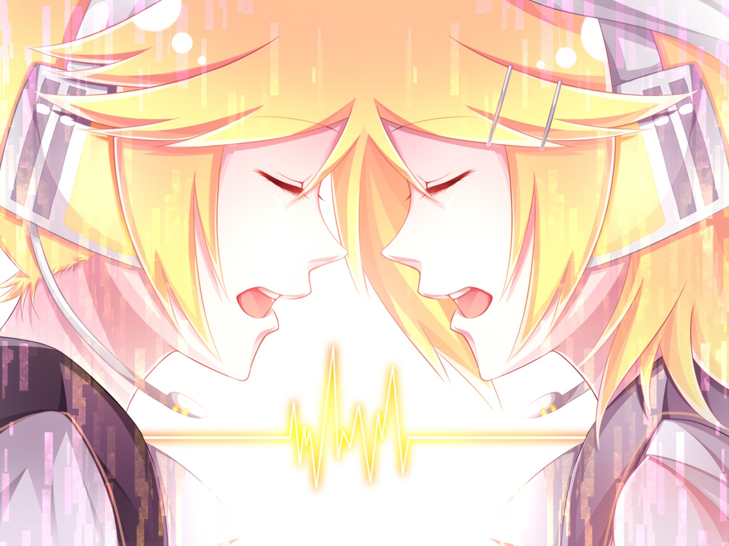 headphones heki_kiri kagamine_len kagamine_rin vocaloid wallpaper