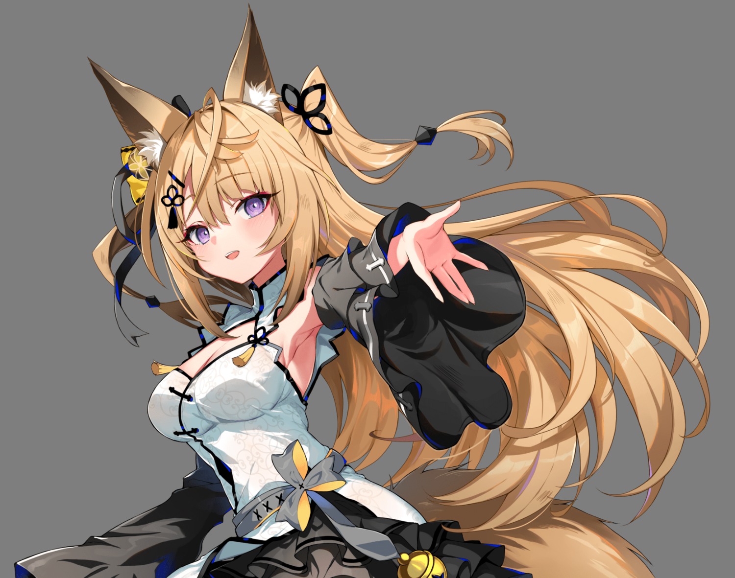 animal_ears asian_clothes cleavage kitsune kokuri_ch. kurune_kokuri tagme tail transparent_png