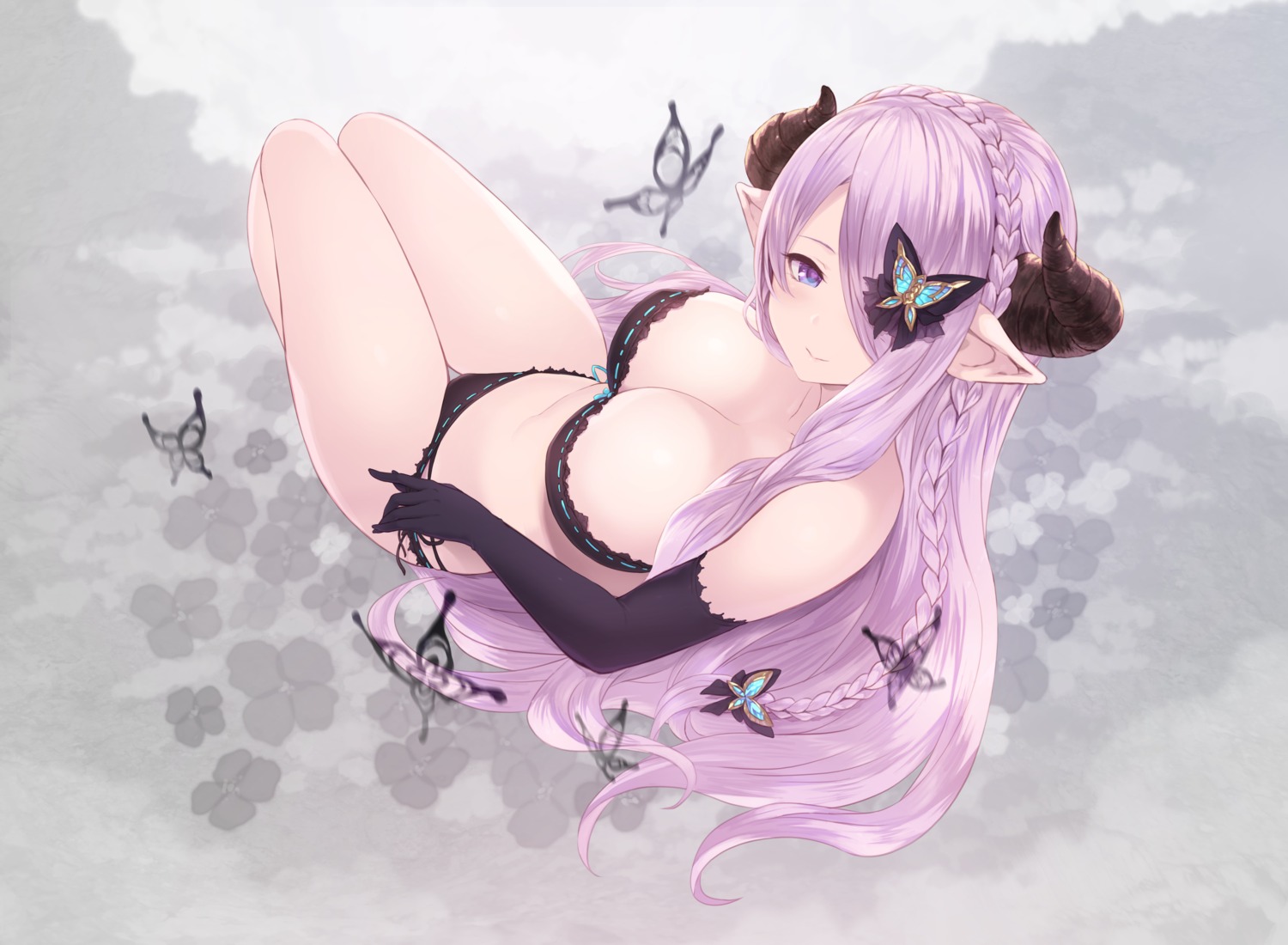 bra cait granblue_fantasy horns narumeia_(granblue_fantasy) pantsu pointy_ears string_panties