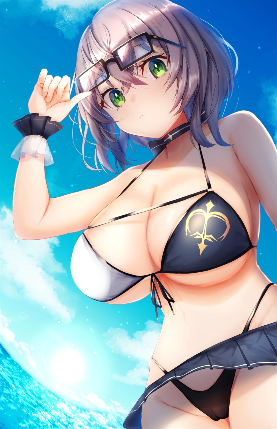 bikini cameltoe hololive megane nidaime shirogane_noel skirt_lift swimsuits