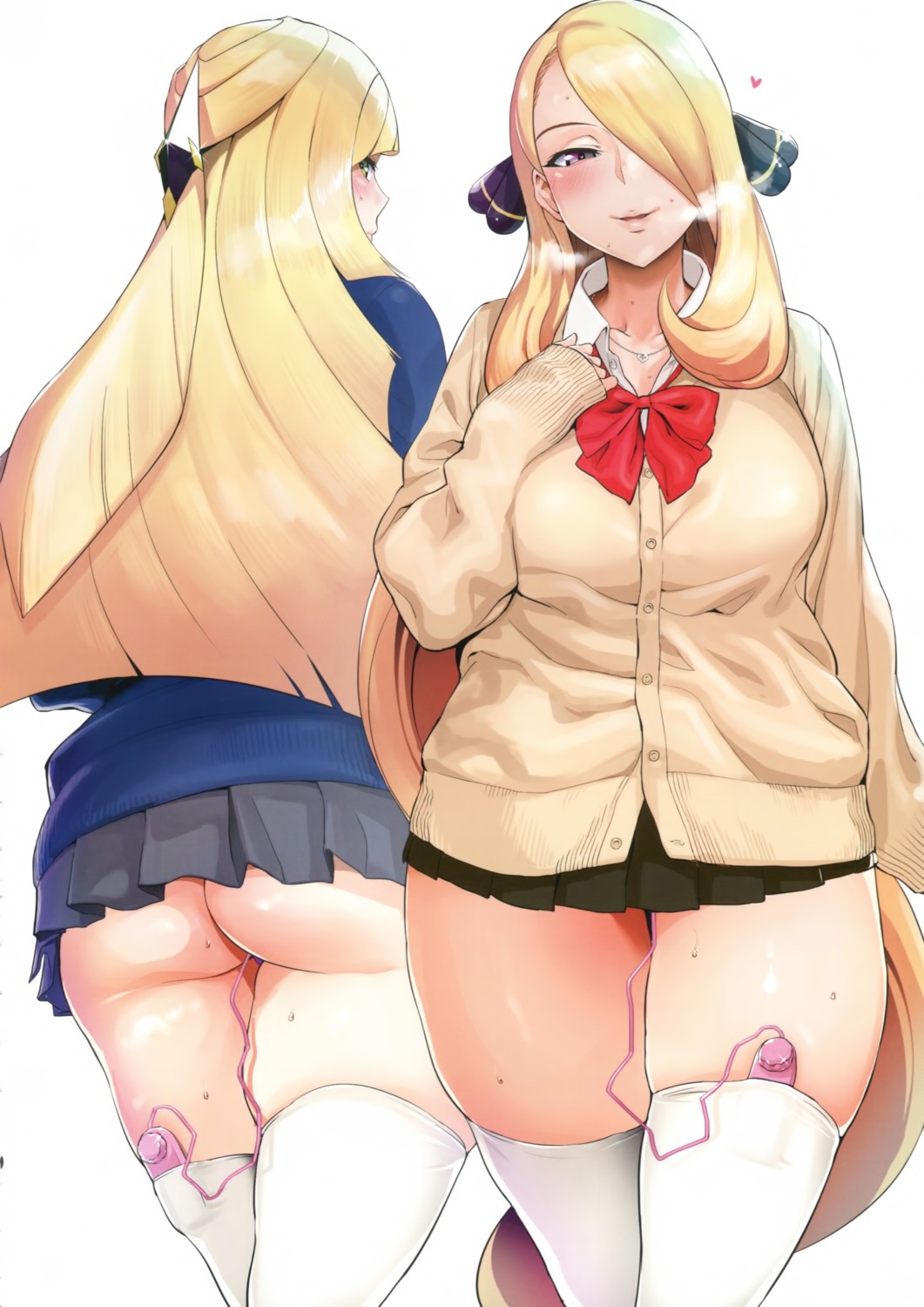 ass iku_(ikuchan_kaoru) lusamine_(pokemon) nopan pokemon pokemon_bdsp pokemon_dppt pokemon_sm pokemon_usum seifuku shirona_(pokemon) sweater thighhighs vibrator