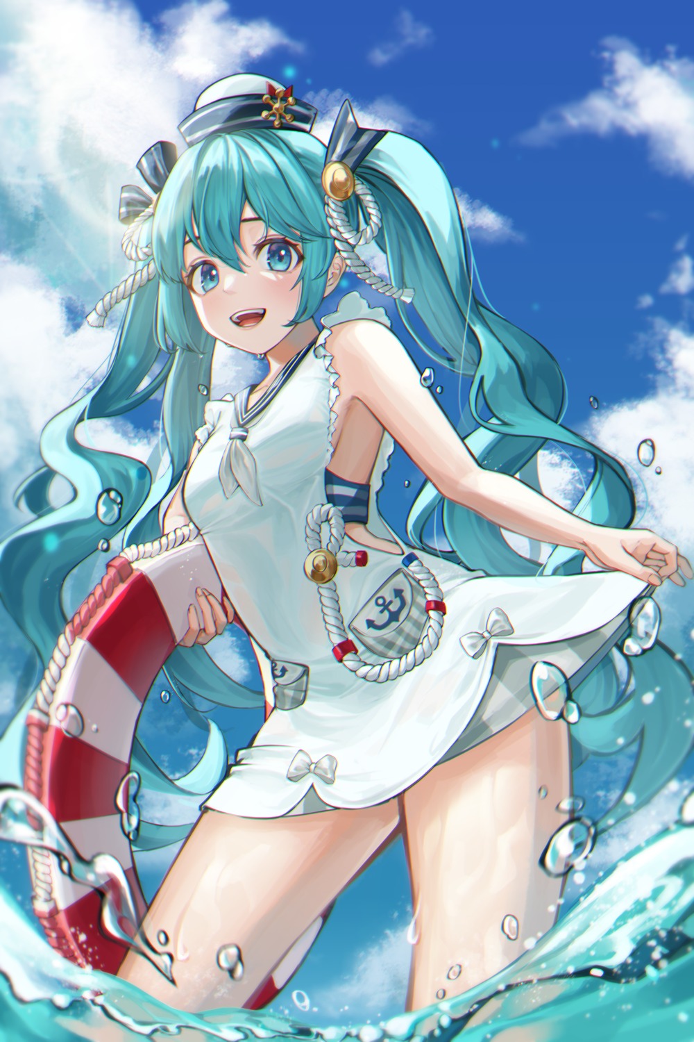 hatsune_miku kongsi skirt_lift uniform vocaloid wet