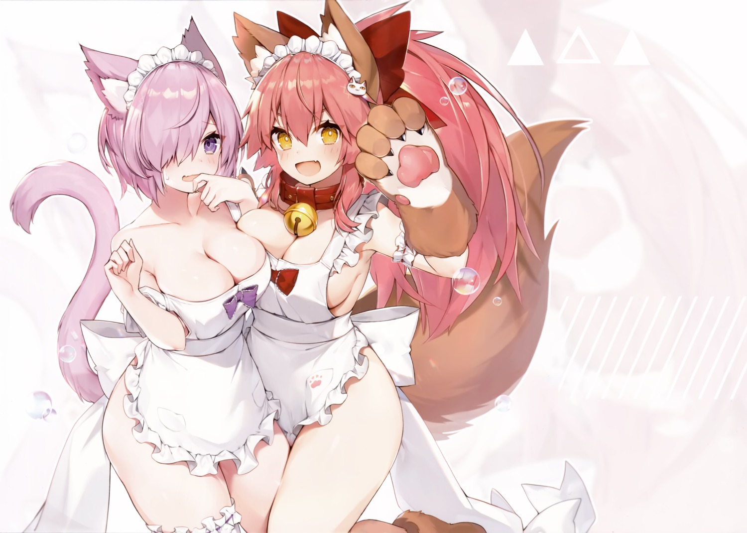 animal_ears fate/grand_order garter kitsune mash_kyrielight muryo naked_apron nekomimi tail tamamo_cat