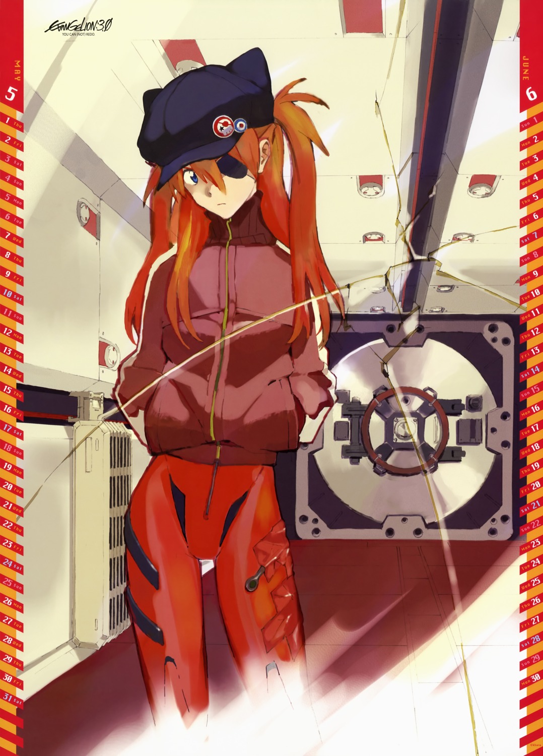 bodysuit calendar eyepatch honda_takeshi neon_genesis_evangelion souryuu_asuka_langley