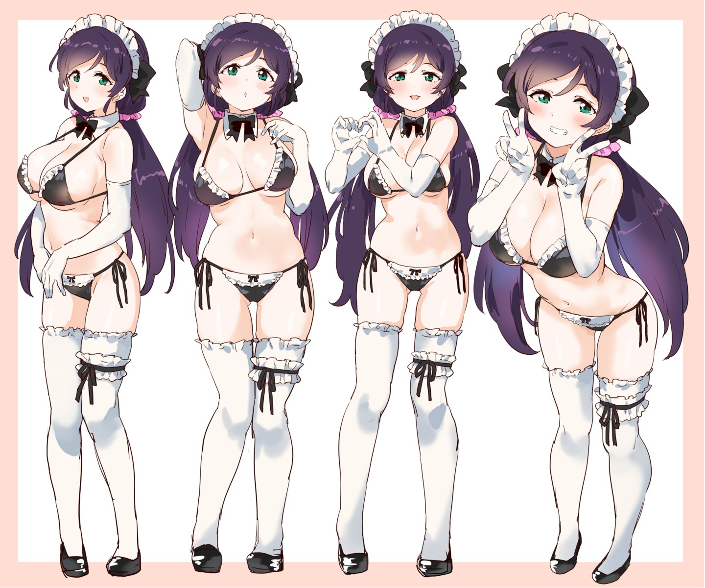 bikini garter kurokawa_makoto love_live! maid swimsuits thighhighs toujou_nozomi