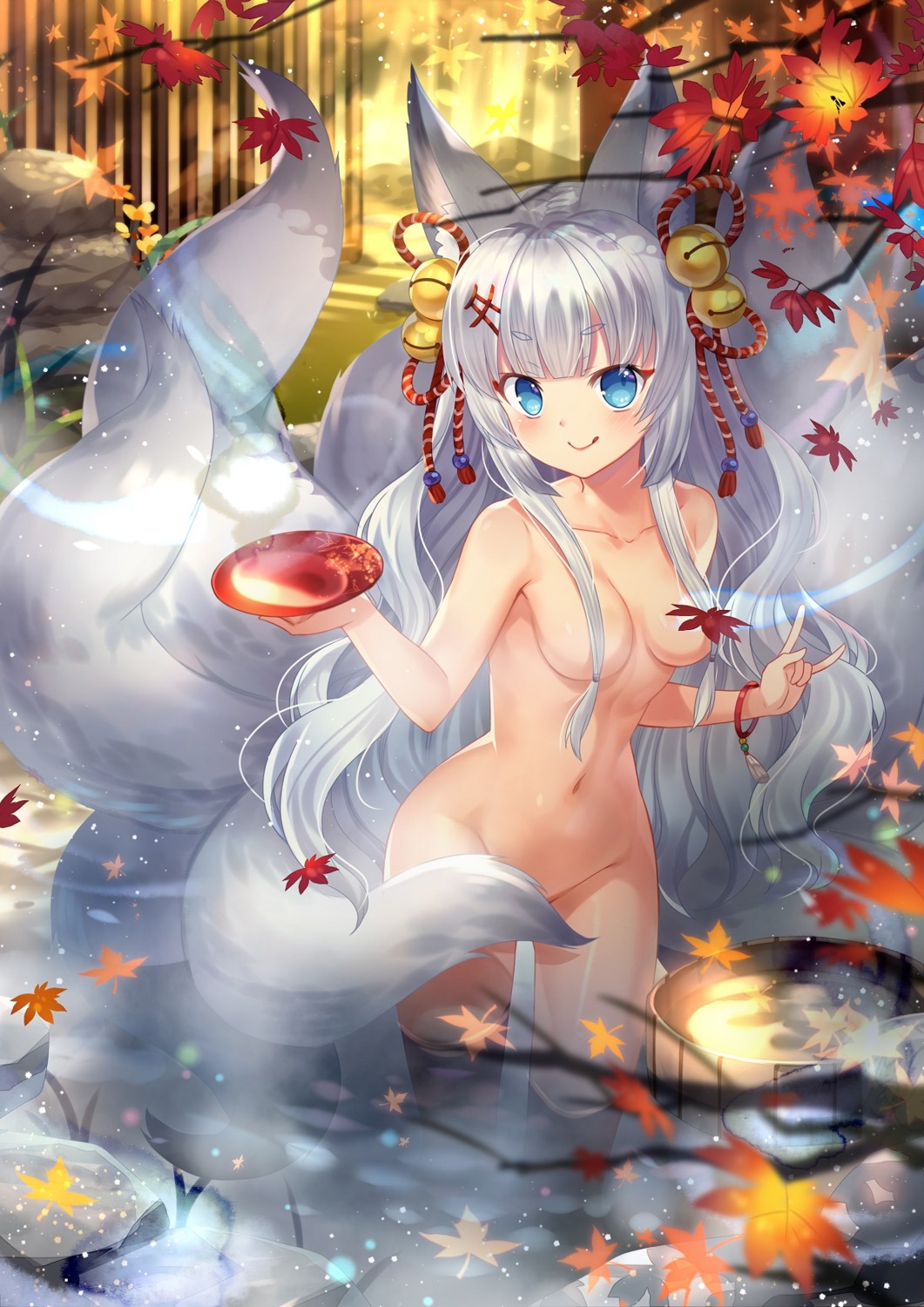 animal_ears capura_lin kitsune naked tail the_personification_of_atmosphere wet