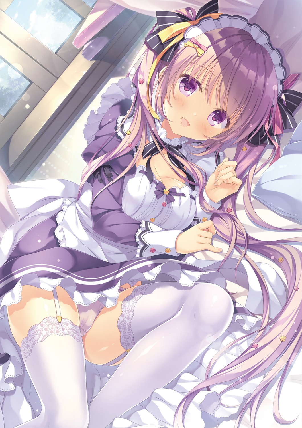 cameltoe cleavage maid pantsu skirt_lift stockings takano_yuki thighhighs