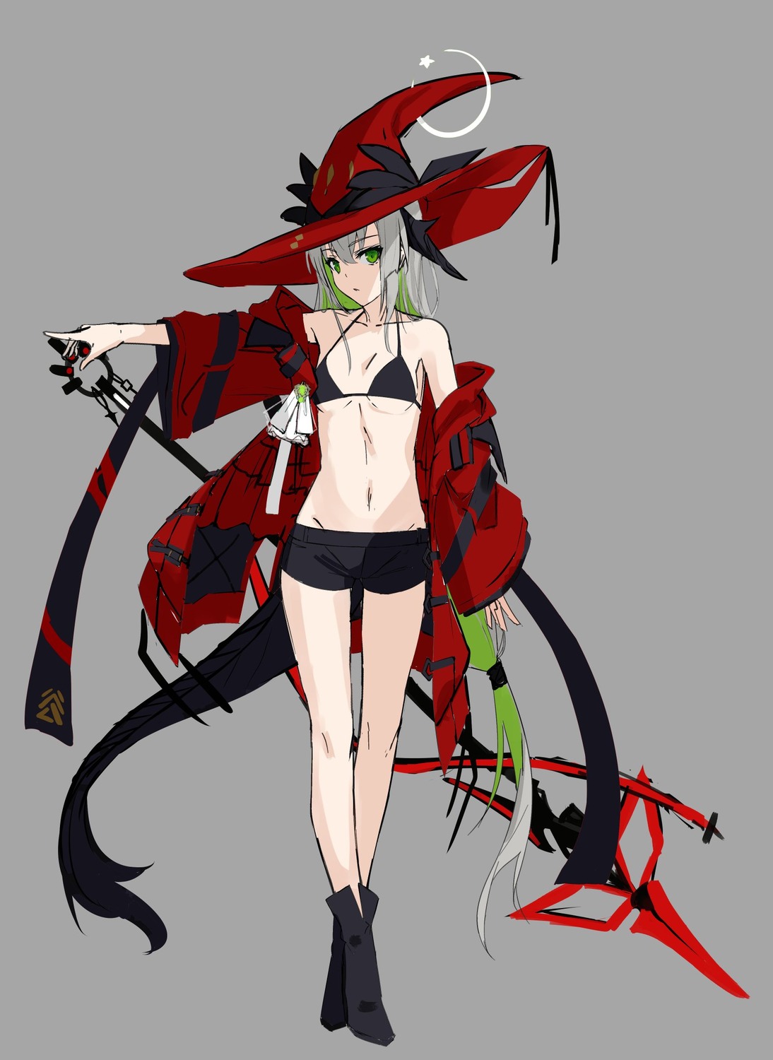 bikini_top horns nagishiro_mito open_shirt sketch swimsuits tail weapon witch