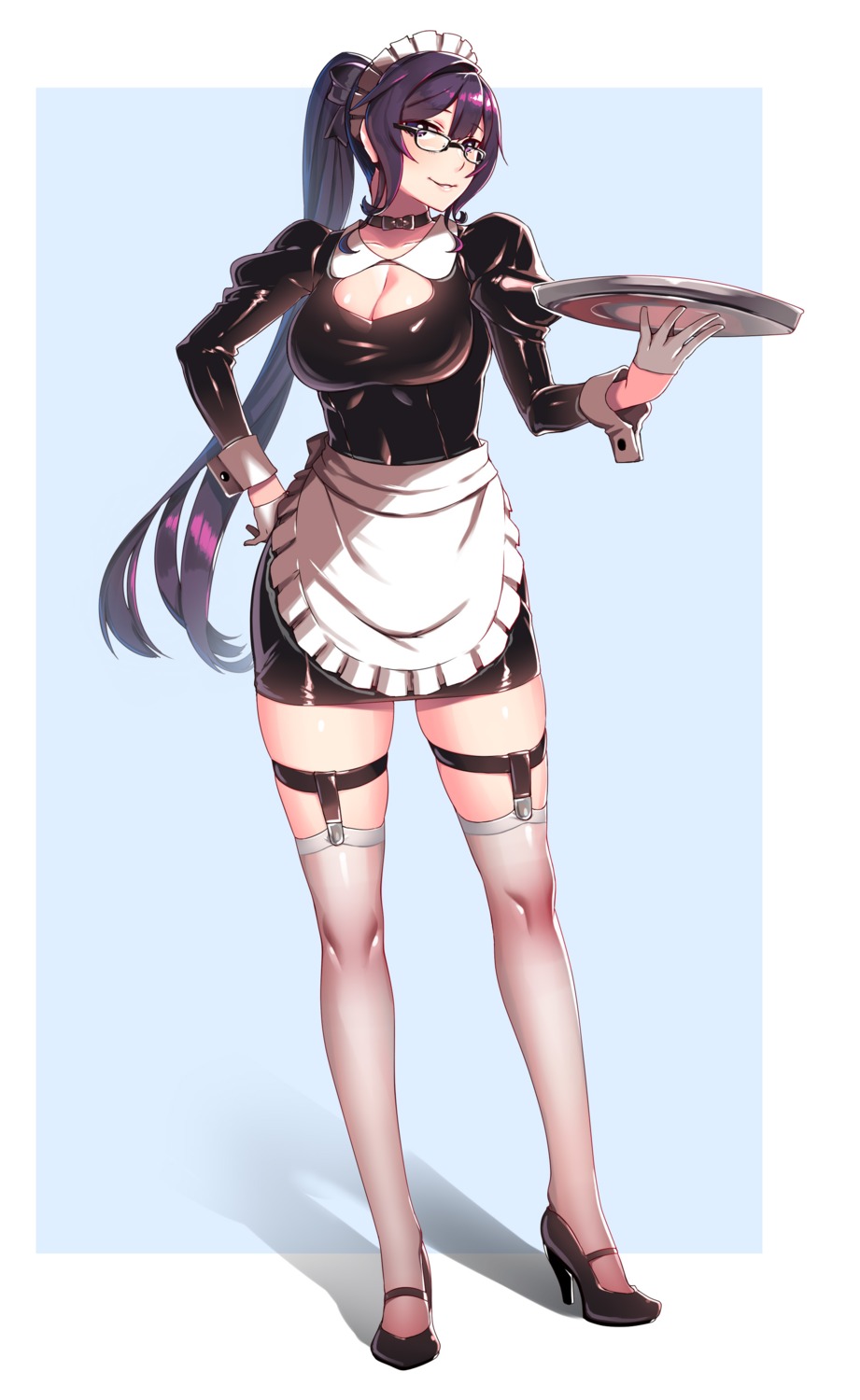 cleavage garter heels hie_miko maid megane stockings thighhighs