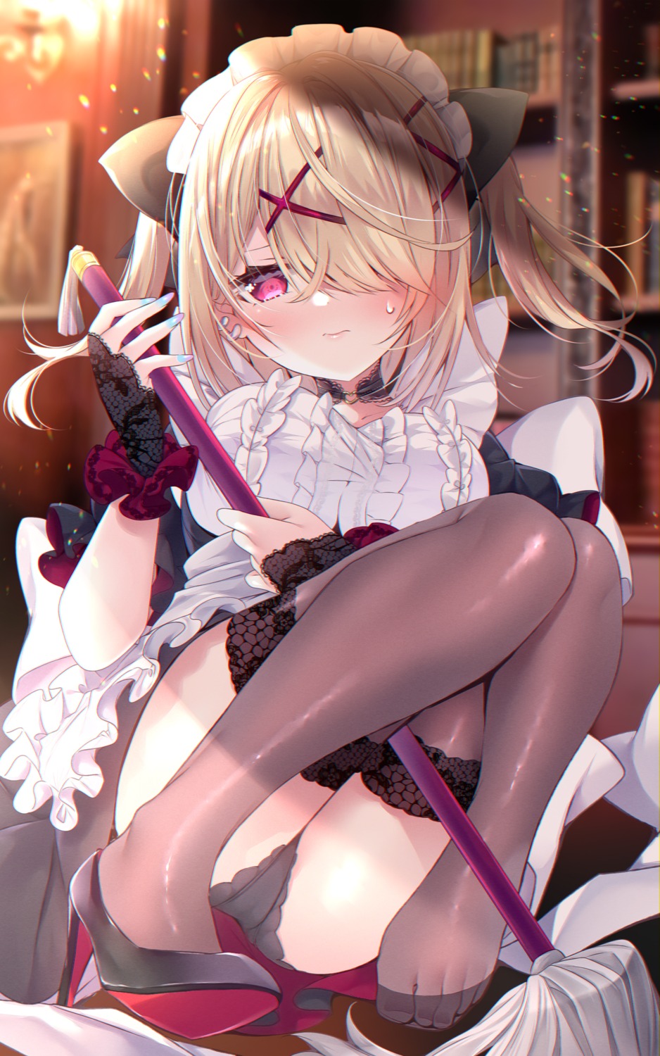 feet heels ko_yu maid pantsu see_through skirt_lift thighhighs