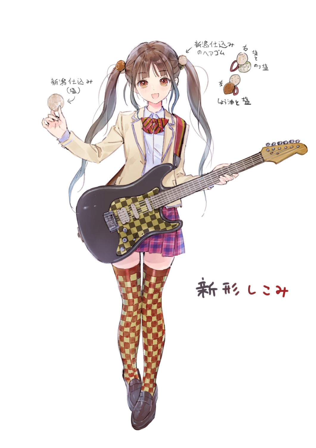 character_design guitar kishida_mel seifuku sketch thighhighs